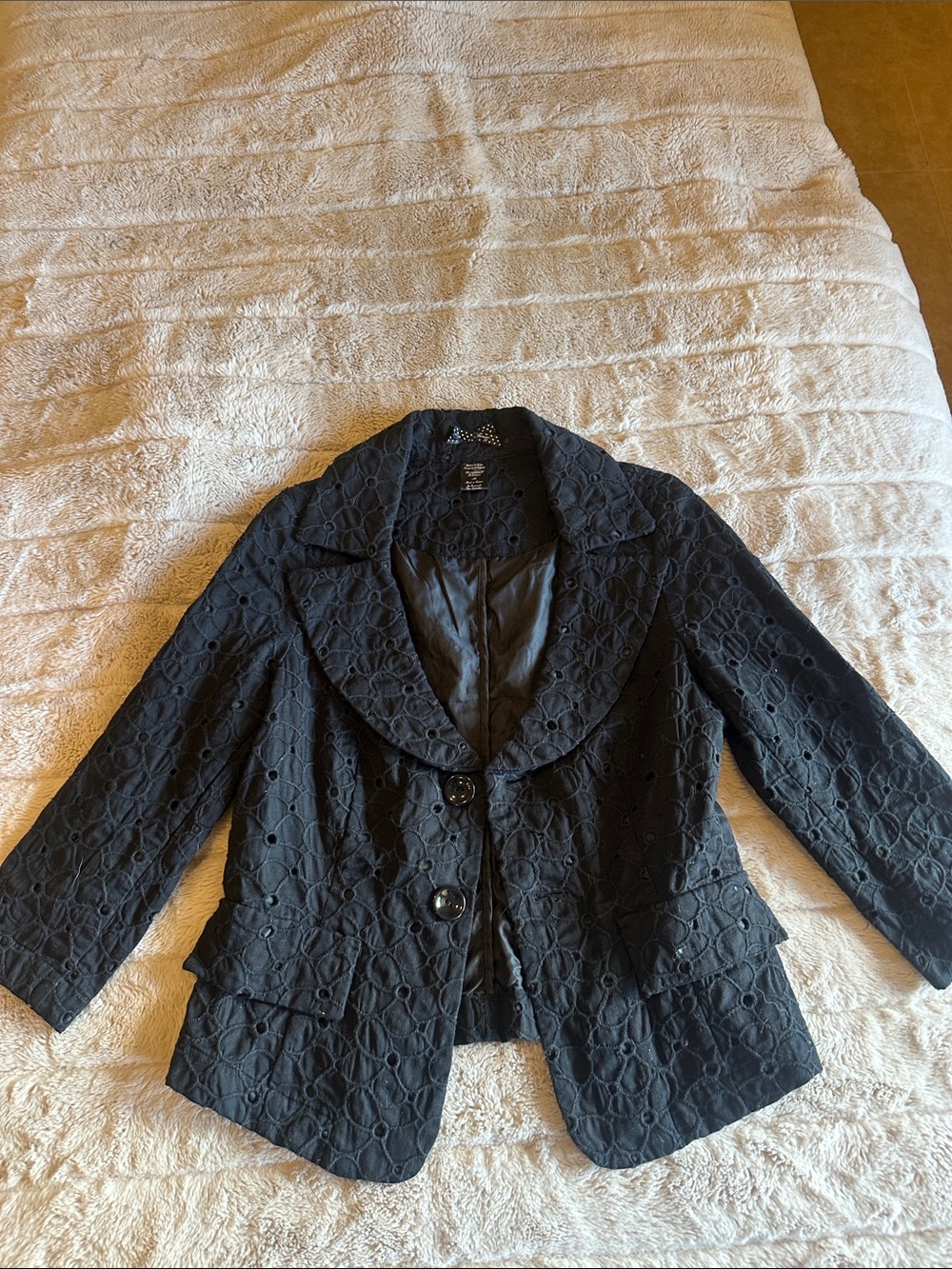Forever 21 Black Eyelet Lace Blazer Jacket